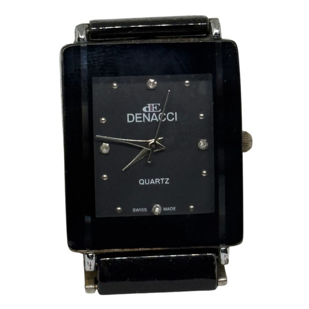 Denacci Black Dial Watch Japan Quartz Swiss Made Style Black Silver Link Band